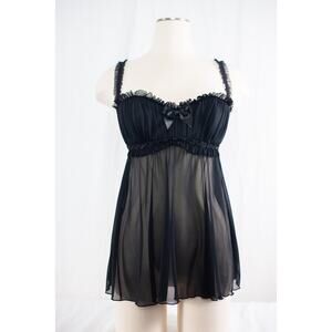 Vintage Y2K Black Ruched Sheer Babydoll Lingerie Sequin Glam Fairycore Nightie M
